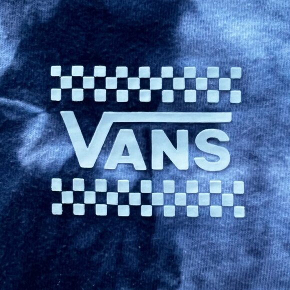 VANS TIE DYE CUT OFF Women’s Navy Blue White Crew Neck Frayed Hem Sweatshirt S - Picture 2 of 7